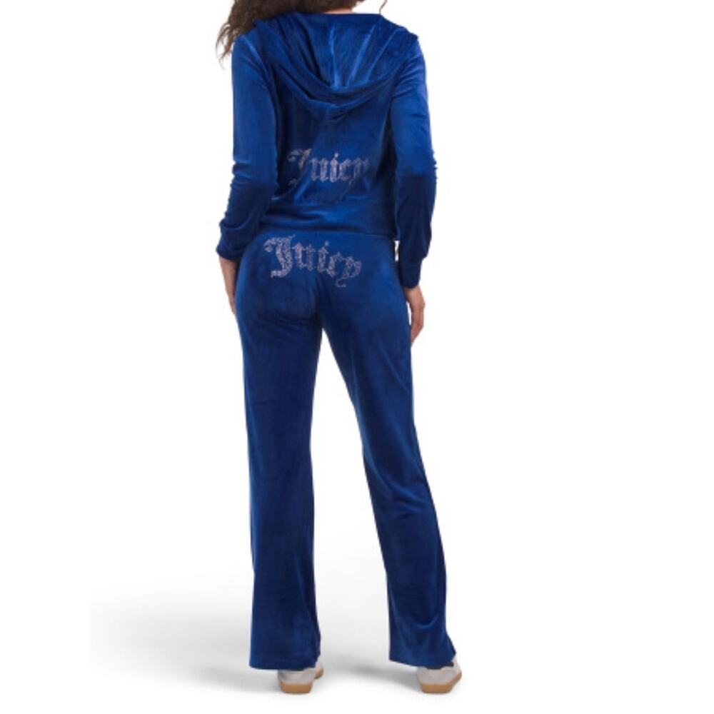JUICY COUTURE MASCOT BLUE BLING RHINESTONE VELOUR TRACKSUIT SWEATSUIT NWT
